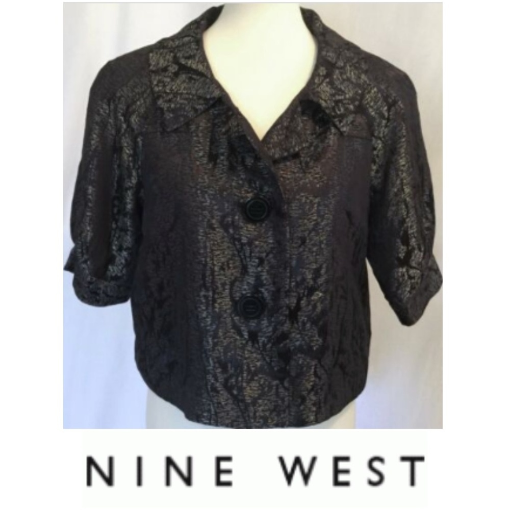 Nine West Blazer Jacket Sz 10 Lined Black Silver